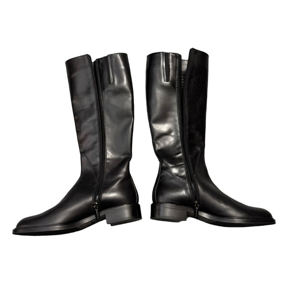 Aquatalia Size 7 Italian Leather Tall Riding Boots In Black Side Zip Equestrian - Picture 3 of 15
